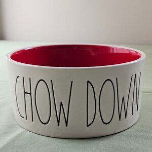 6" Rae Dunn Chow Down Pet Bowl Dish White/Cream & Red Color Medium Size